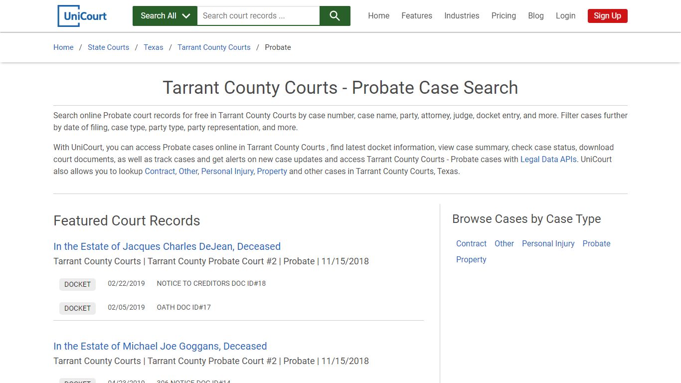 Probate Case Search - Tarrant County Courts, Texas